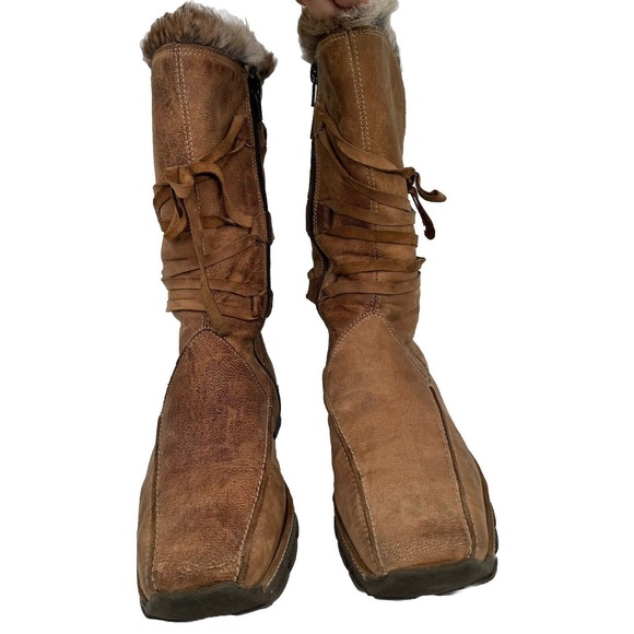 Mod Brev Women's 39‎ Boot Genuine Italian Leather Fur Lined Long Square Toed Y2K - Picture 3 of 14